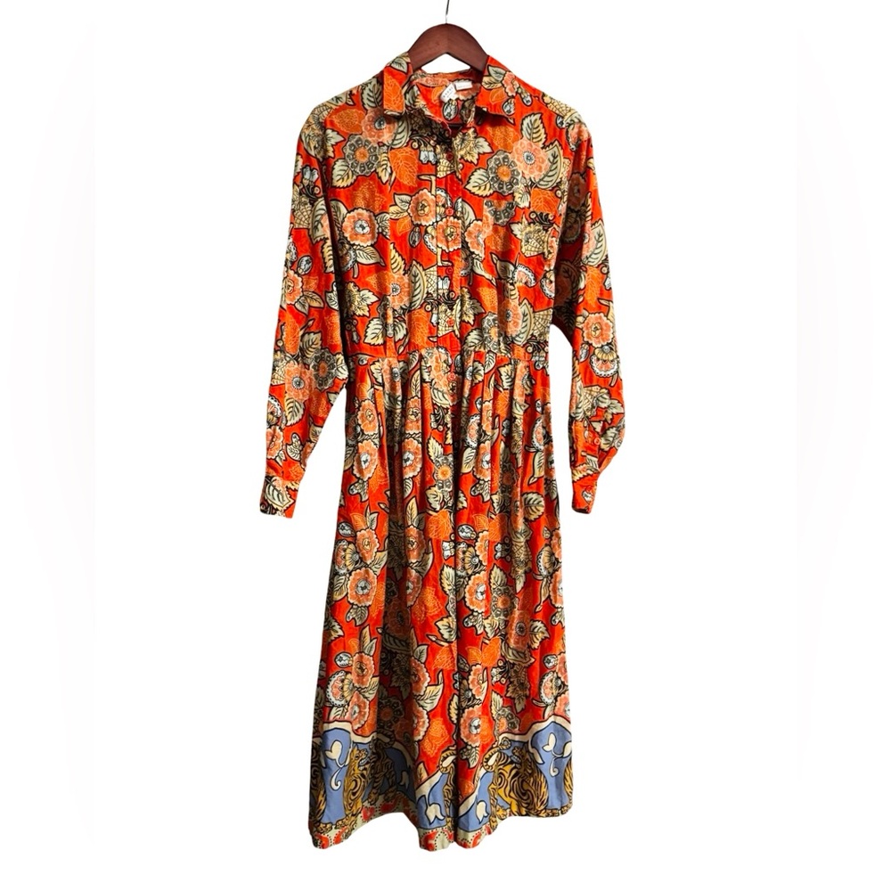 Rhode Resort Dress Paisley Orange Floral Print Size Small Midi Length Designer